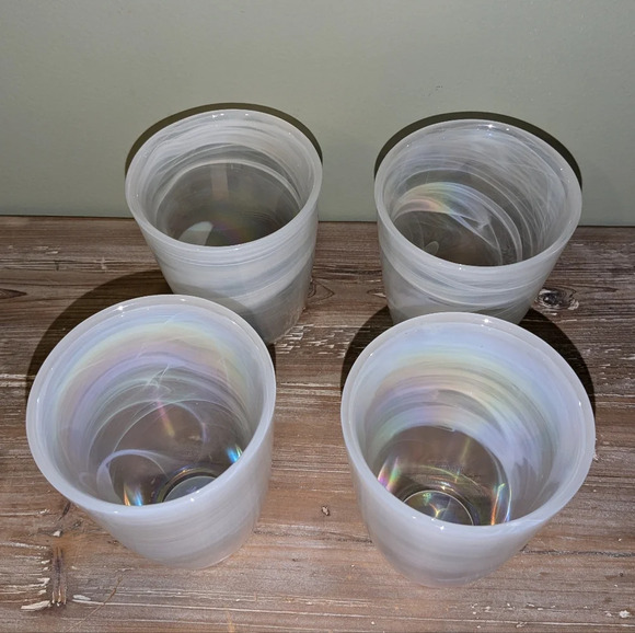 Set of 4 Artistic Accents White Opal Iridescent Swirl Hand Blown Tumblers - Picture 4 of 7